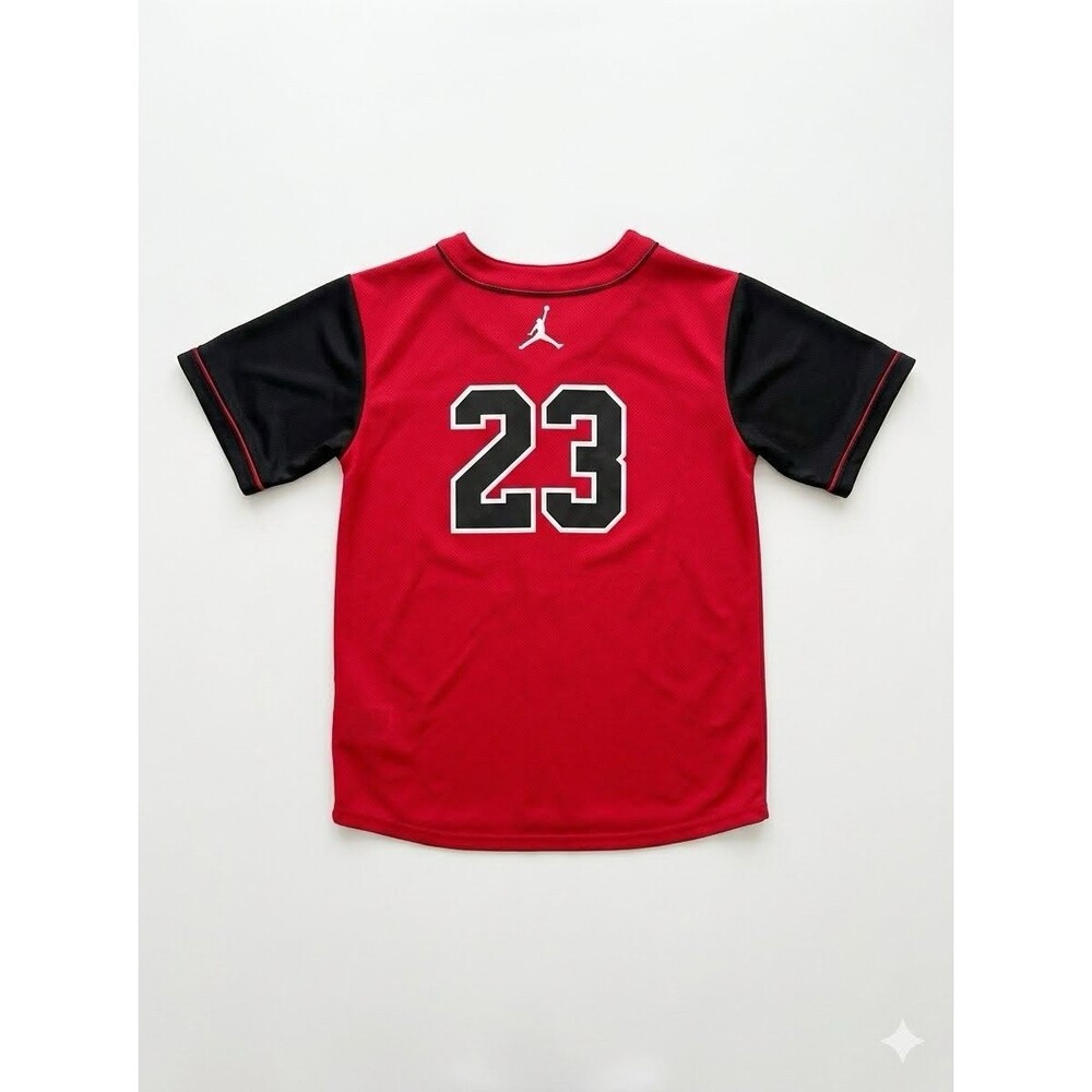 Jordan Brand Baseball Jersey Kids Large 12-13 Bred Black Red Embroidered - 038 - Picture 2 of 5